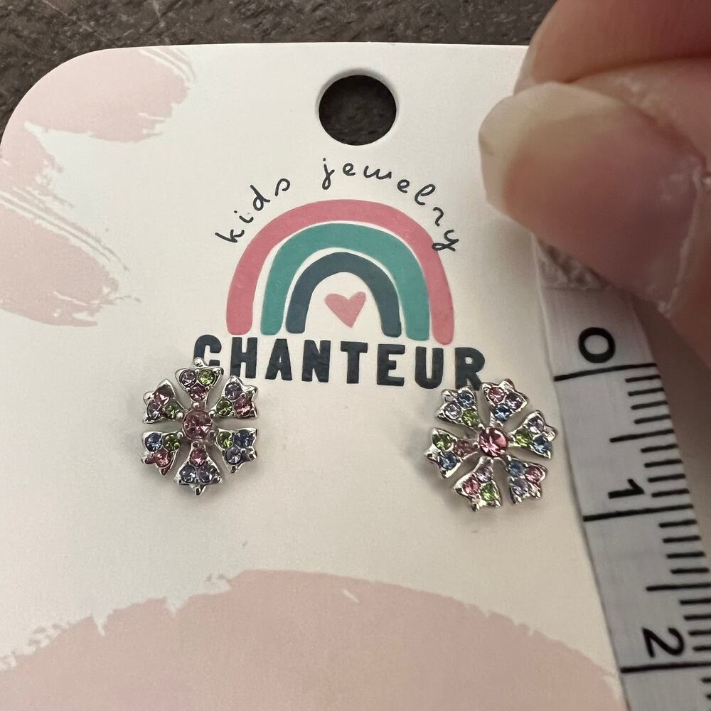 🍭6/$30 New Chanteur Kid Hypoallergenic Multicolor Jewel Snowflake Stud Earrings - Picture 3 of 6